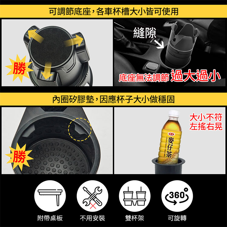 【安伯特】車用不倒翁2旋轉杯架-附餐盤(車用餐盤 車用餐桌 車用杯架 汽車杯架) 7