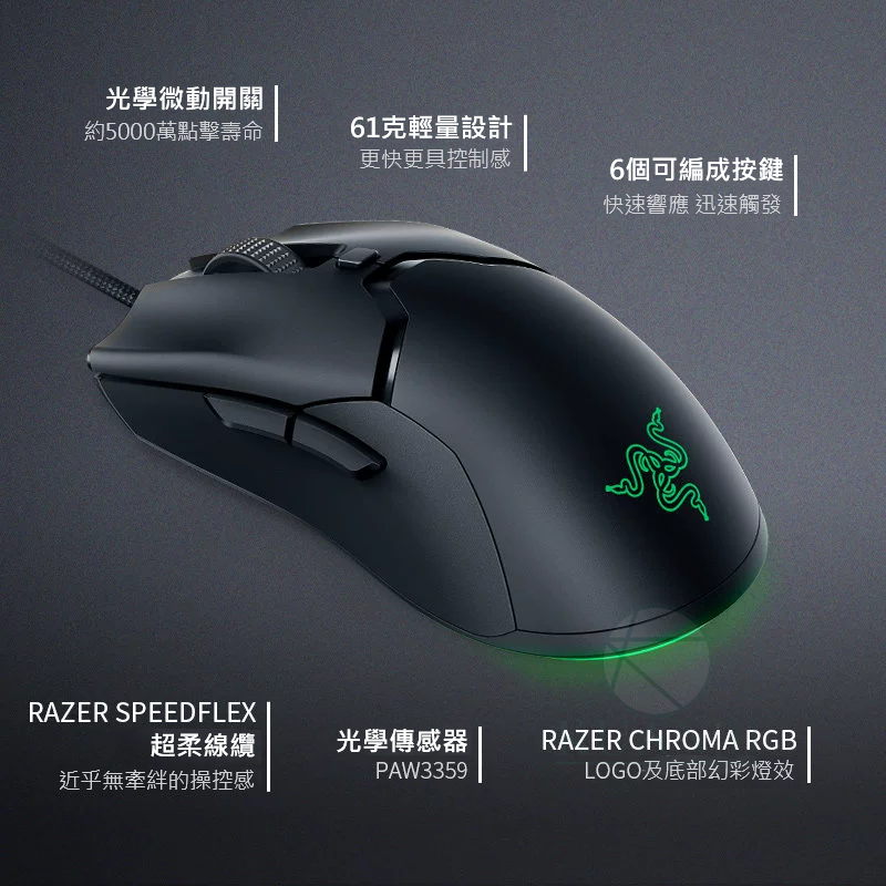 雷蛇 Razer 毒蝰 Viper Mini 原廠正品 迷你版 61g超輕量 有線滑鼠 小手毒蝰迷你mini 輕量化 2