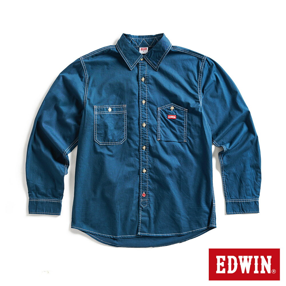 EDWIN 工裝長袖襯衫-男款 土耳其藍