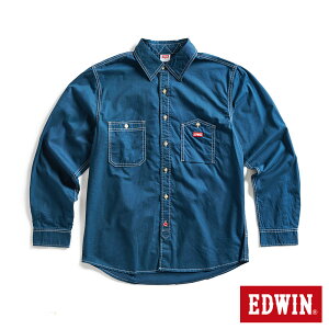 EDWIN 工裝長袖襯衫-男款 土耳其藍 #夏日沁涼衣著