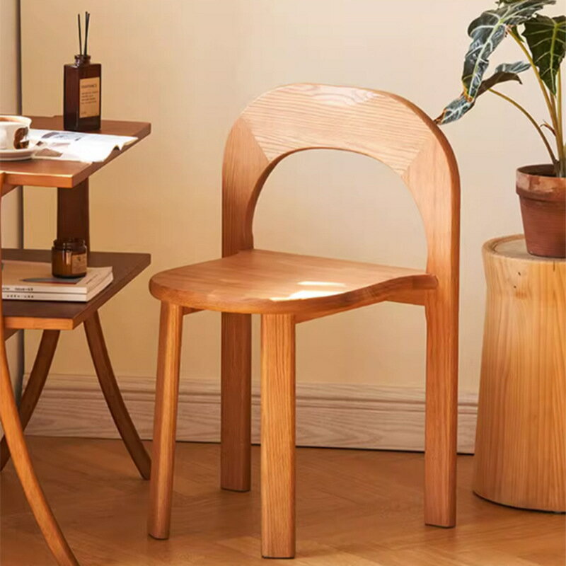 日式實木侘寂風餐椅簡約家用靠背書桌椅復古原木民宿咖啡廳桌椅子 全館免運