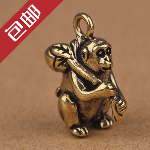 復古創意純銅黃銅十二生肖猴子鑰匙扣掛件吊墜飾品項鏈配飾小禮物