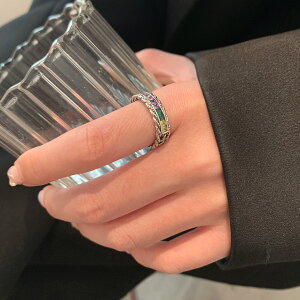 小寶s925純銀彩虹鋯石戒指女小眾設計2022年新款時尚個性輕奢高級