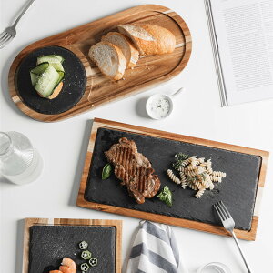 盤子高級西餐盤實木小吃盤黑色石板盤相思木砧板日式料理擺盤托盤