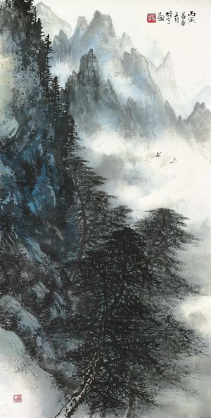 黎雄才 松壑鳴禽圖 30x59厘米 中國畫 復制微噴畫心 山水畫
