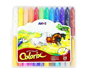 『粗款24色』(國際英文版) 【韓國AMOS】旋轉式蠟筆 筆筒含筆套 水溶性 多用途 粉彩 水彩 無毒 阿摩司 水蠟筆