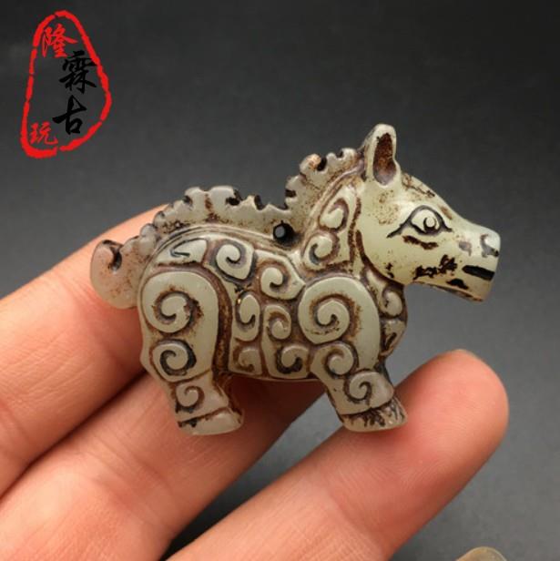 古玩雜項古董高古玉老玉牌子吊墜岫玉雕刻動物瑞獸手把件掛件擺件