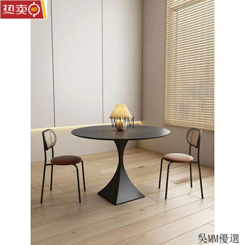 開發票 茶幾 日式茶幾 純黑ins中古風餐桌 巖闆圓形極簡約 傢用小戶型 設計師網紅 新款造型