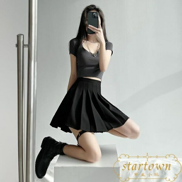 百褶裙女短裙半身裙高腰顯瘦格子jk裙a字裙【繁星小鎮】