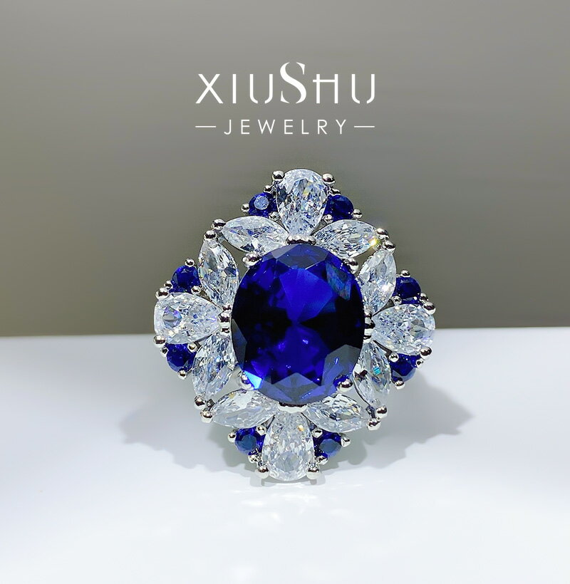 小眾戒指原創設計模擬皇家藍寶石鴿血紅寶戒拼石彩色寶石鑲嵌鍍金