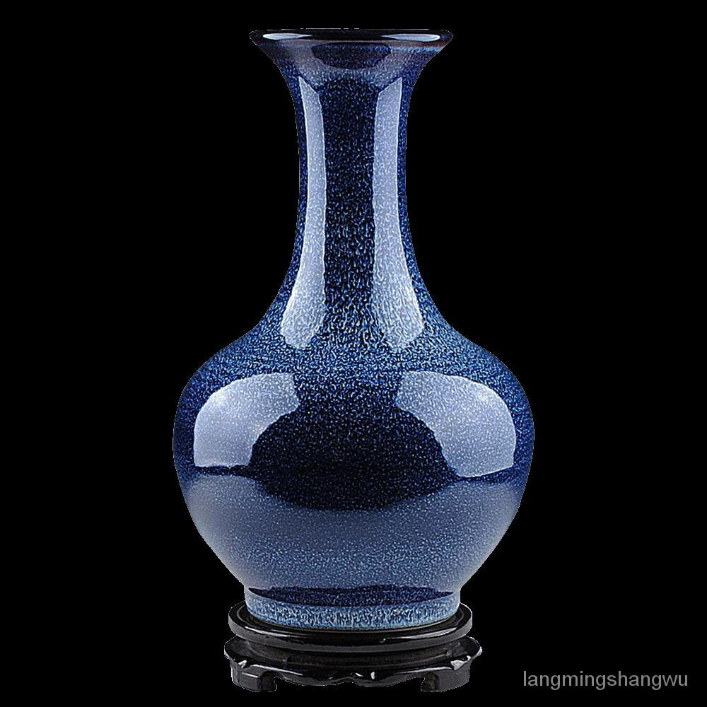 【優選百貨】景德鎮陶瓷花瓶擺件窯變藍色創意瓷器客廳插花花器新中式家居裝飾