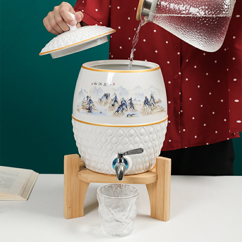 陶瓷冷水壺大容量耐高溫涼水壺帶龍頭家用夏季防爆儲水罐果汁茶壺