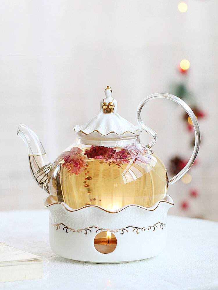 那些時光 花茶壺 蠟燭加熱水果茶壺套裝 耐熱玻璃下午茶花果茶壺
