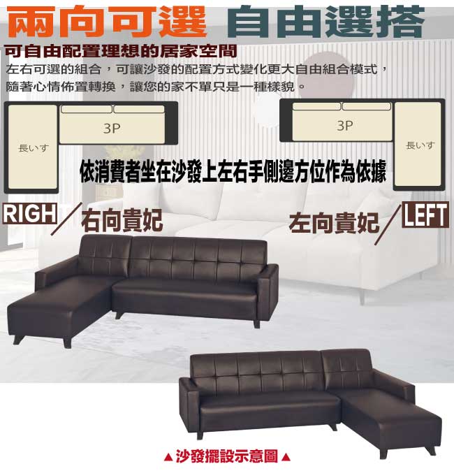 【綠家居】肯迪咖啡色透氣皮革L型沙發組合(左＆右二向可選) 1