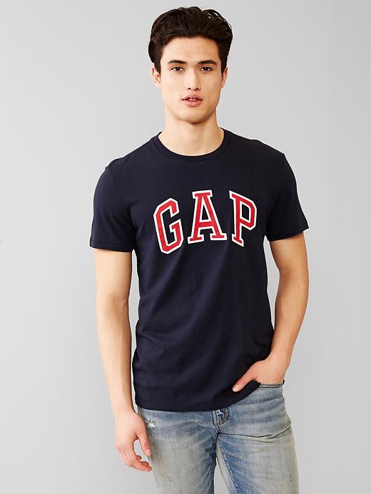 美國百分百【全新真品】GAP T恤 T-SHIRT 短袖 上衣 LOGO 圓領 深藍色 貼布 男衣 XS號 F215