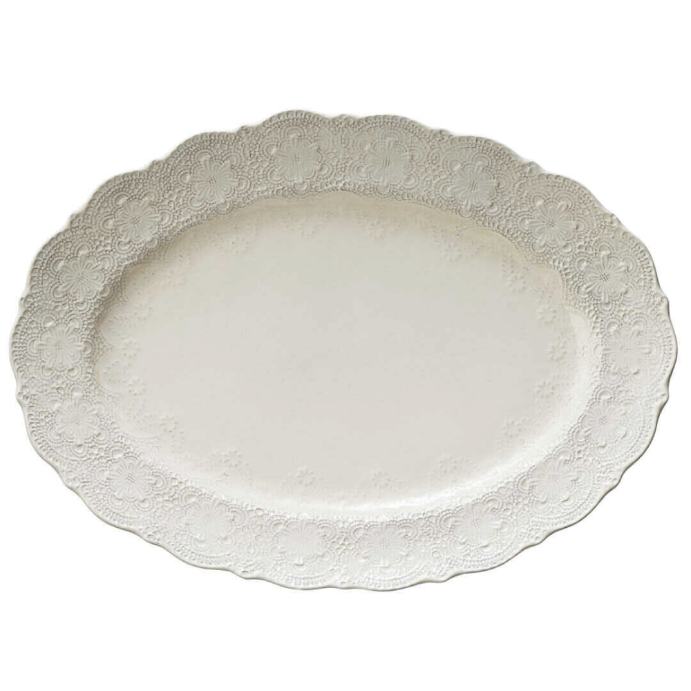 義大利VBC 46 cm橢圓盤 盤子 餐盤  casa蕾絲系列米白色