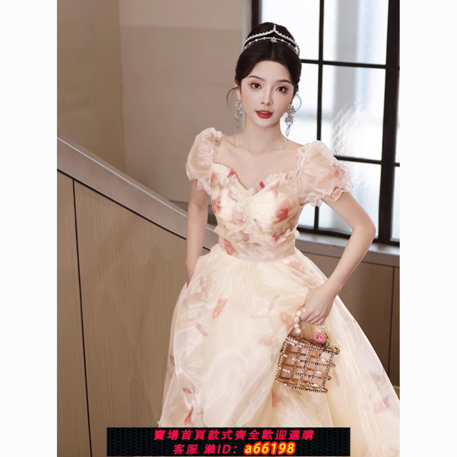 【臺灣公司 可開發票】氣質晚禮服女輕奢小眾高階香檳色畢業十八歲蓬蓬公主裙成人禮女孩