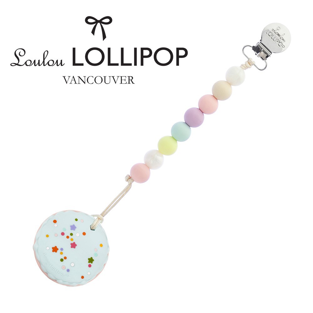 【Loulou lollipop】加拿大嬰幼兒造型馬卡龍 固齒器組/奶嘴鍊夾-棉花糖