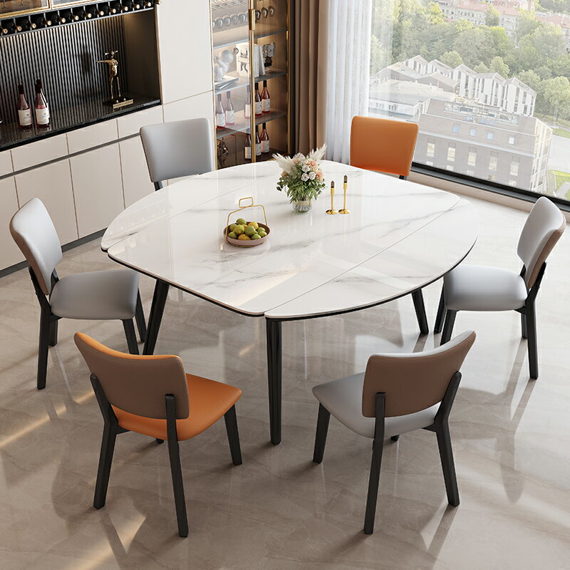 餐桌 小戶型 家用 現代簡約 伸縮折疊 圓形 餐桌 實木 飯桌椅組合