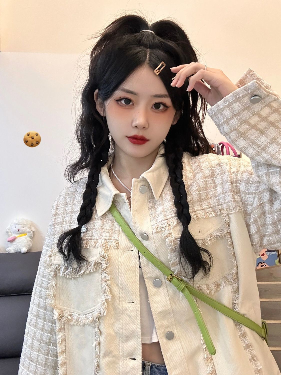 米色小香風外套女韓版學生寬松休閒翻領夾克上衣時尚百搭春季新款【倪醬】