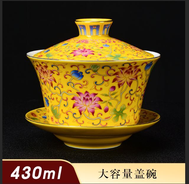 琺瑯彩白瓷單個蓋碗茶杯陶瓷功夫大號泡茶器家用功夫特大三才茶碗