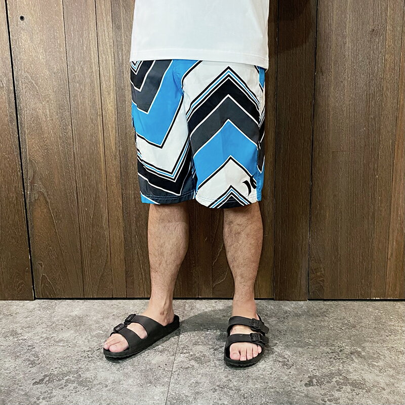 美國百分百【全新真品】Hurley 海灘褲 男款 泳褲 綁繩 衝浪褲 logo 短褲 藍黑白 D028