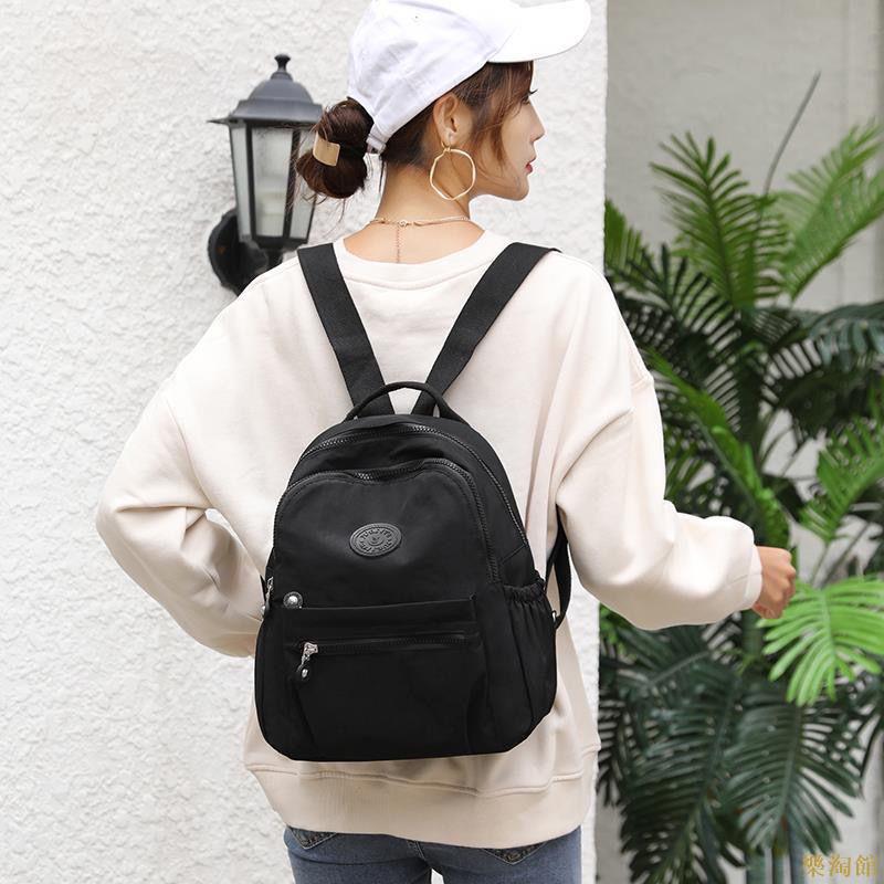 雙肩包 大容量女式背包簡約尼龍面料背包時尚輕便多件裝書包