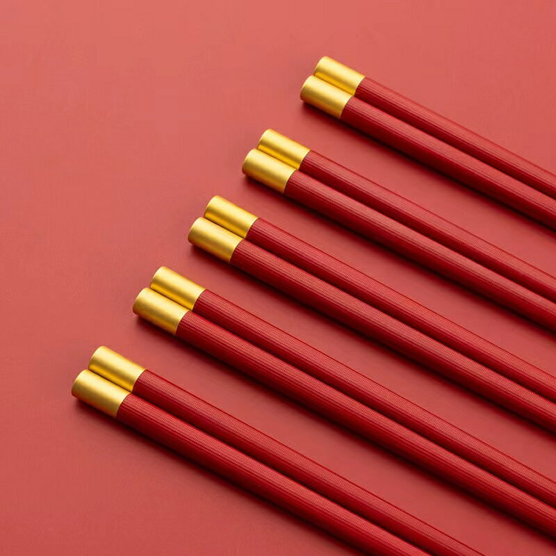 紅色筷子喬遷結婚喜筷過年春節家用高檔耐高溫家庭精致高端合金筷