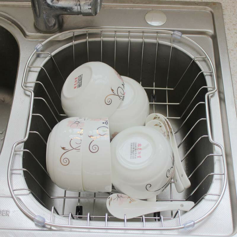加粗304不銹鋼瀝水籃廚房置物架碗碟瀝水架水槽洗菜盆洗碗池漏籃