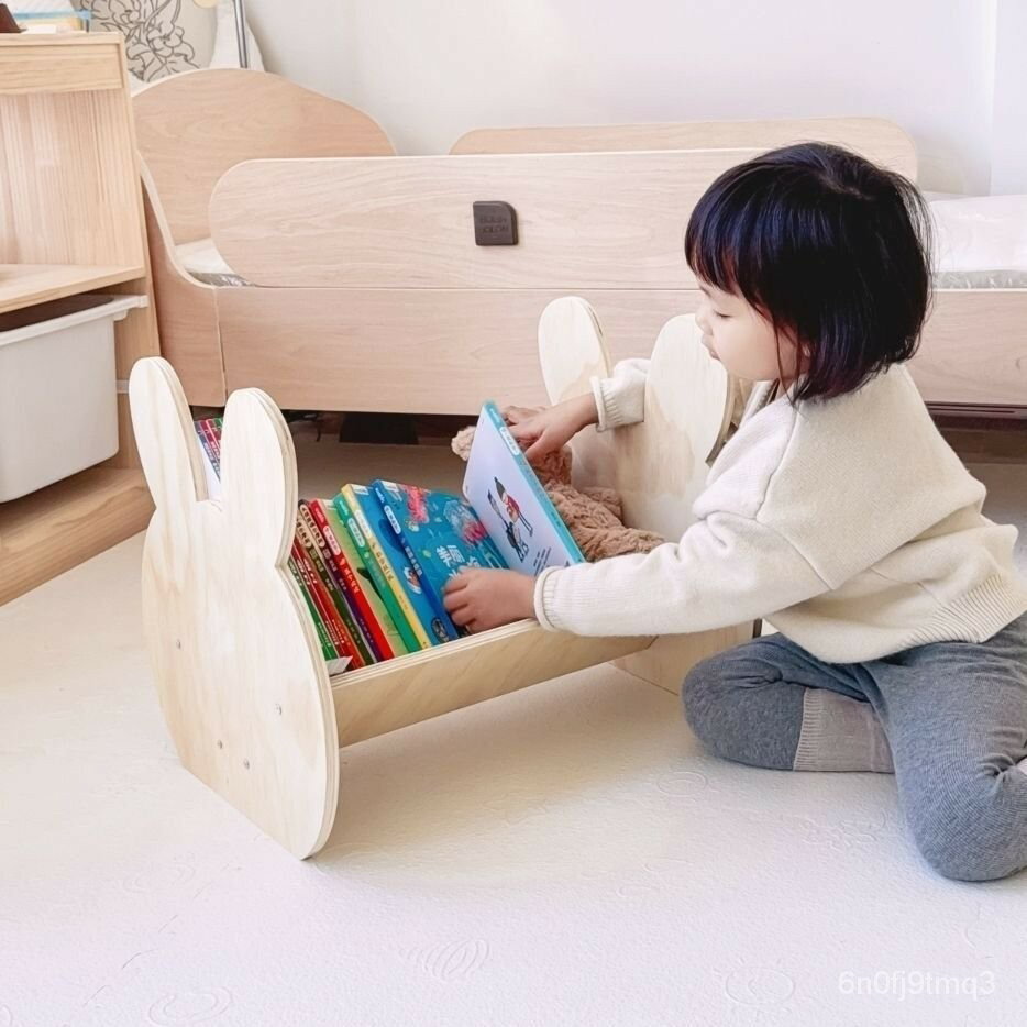 實木大容量書架傢用落地桌麵寶寶卡通兒童繪本架收納玩具架幼兒園 G6JS