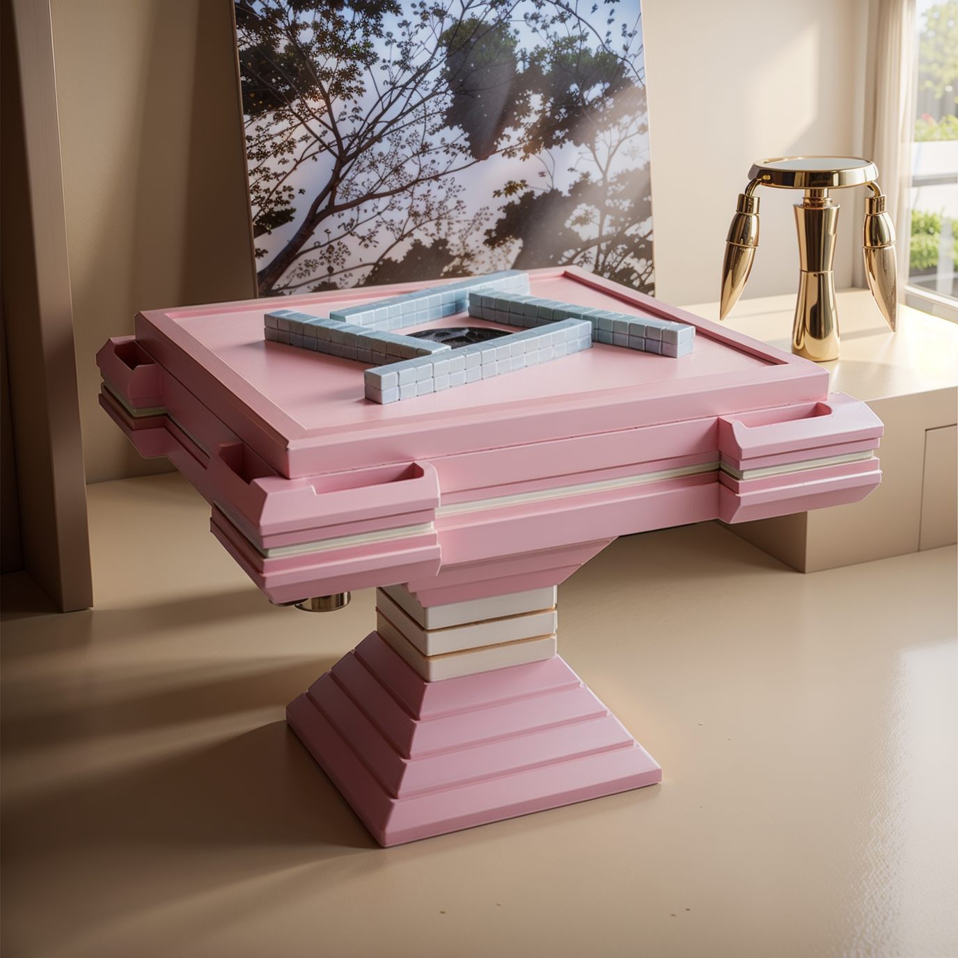 vismara全自動電動麻將機高級感設計師款象牙白過山車粉色麻將桌