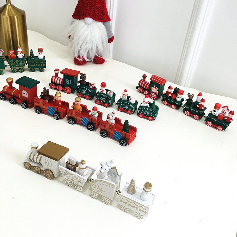 聖誕節裝飾品木質火車禮物禮品桌面櫥窗家用擺件雪花兒童玩具禮品