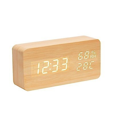 《愛露愛玩》LED時尚木紋時鐘/可充電/聲控/鬧鐘/溫溼度計/溫度計