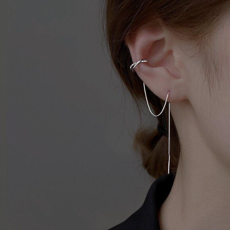 925純銀流蘇耳環女夏新潮一體式耳骨高級感小眾設計耳釘耳飾