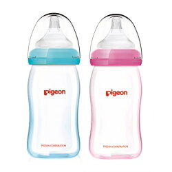 PIGEON 貝親 矽膠護層寬口母乳實感玻璃奶瓶160ml (藍/粉)【悅兒園婦幼生活館】