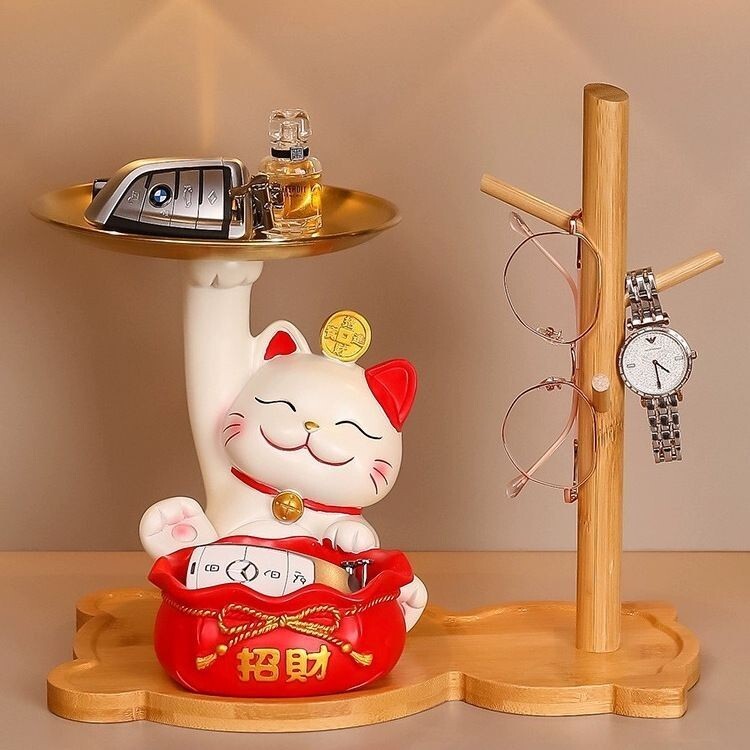 ·招財貓鑰匙收納玄關擺件 招財貓收納擺件 入戶門客廳鞋櫃電視櫃裝飾品 喬遷開業開店禮物 入厝禮物 新居禮品 居家裝飾