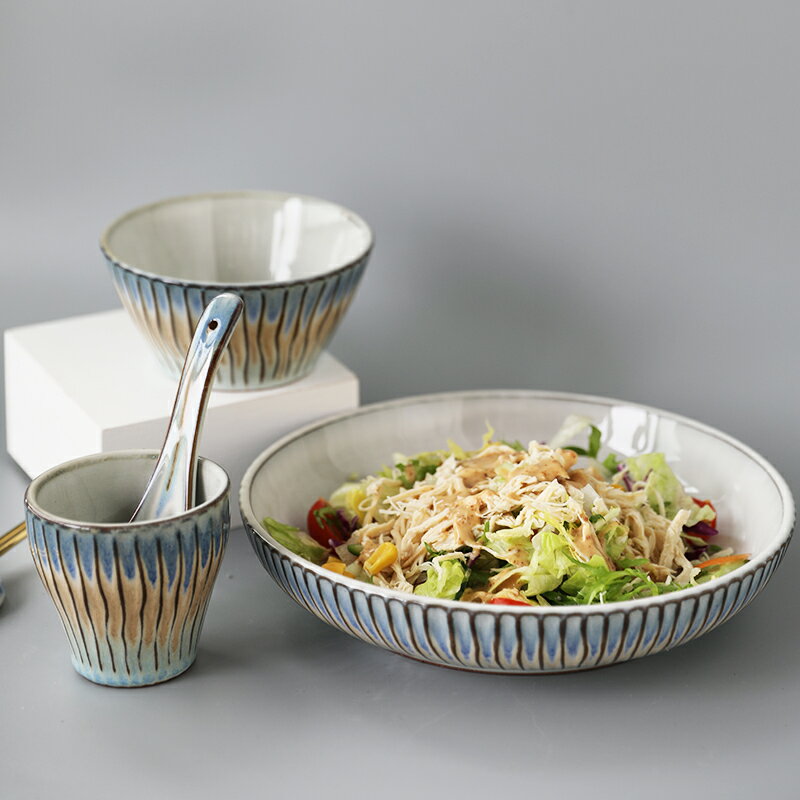 北歐簡約輕奢陶瓷餐具碗盤勺8.5英寸湯盤米飯碗 家用菜盤大湯盤