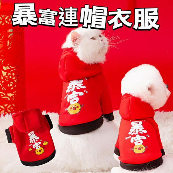 『臺灣x現貨秒出』暴富連帽新年衣服 寵物服飾 貓咪衣服 狗狗衣服 貓衣服 狗服飾 寵物新年