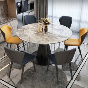 折疊 餐桌 椅組合 可變圓桌 旋轉伸縮 現代簡約 家用 小戶型