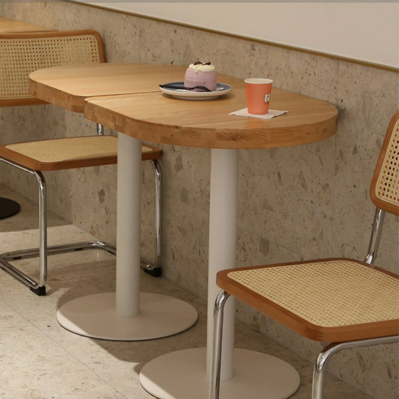 創意實木半圓餐桌椅組合咖啡廳奶茶商餐桌洽談桌
