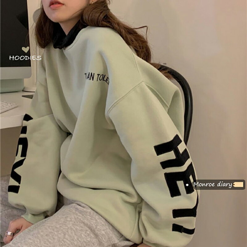 日系潮牌waitmore衛衣女冬ins寬松韓版bf慵懶風加絨加厚無帽外套