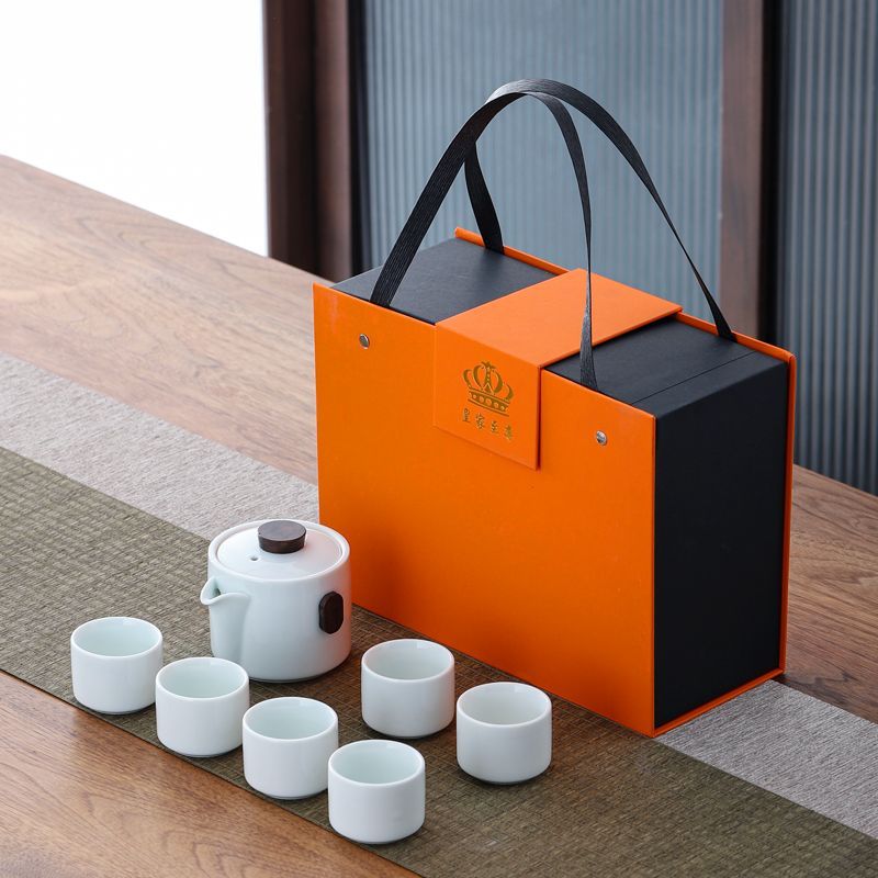 羊脂玉白瓷旅行功夫茶具套裝家用戶外便攜式收納輕奢茶壺茶杯禮盒