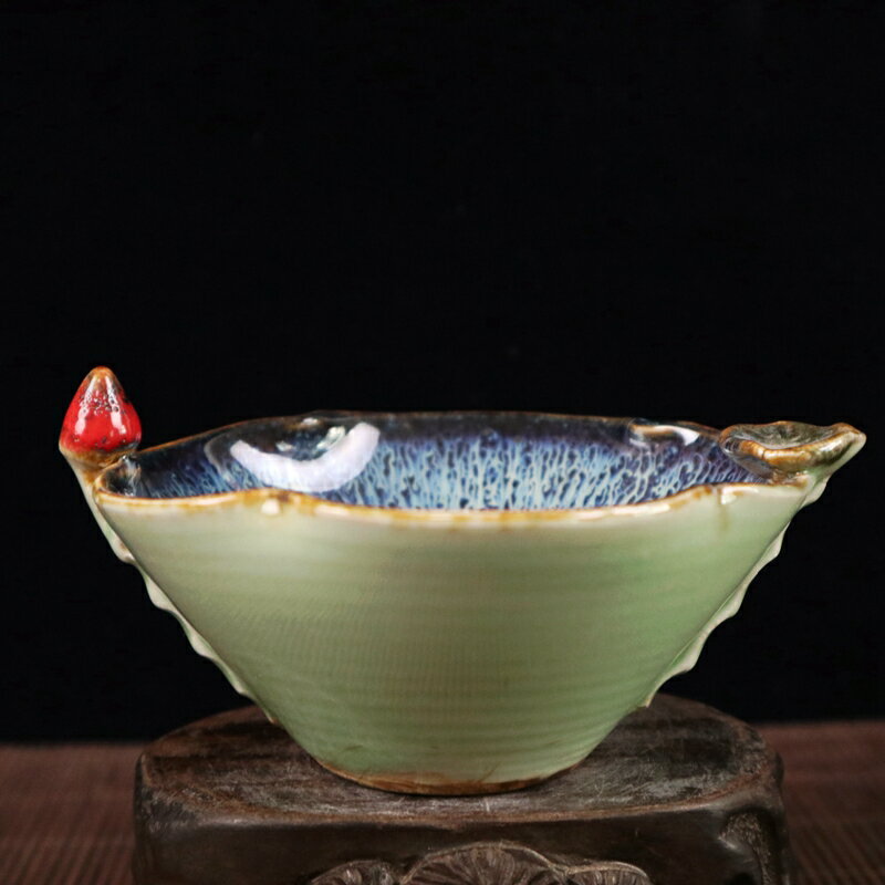 古玩收藏 景德鎮陶瓷蓮花碗 變色釉瓷器碗 家居裝飾擺件