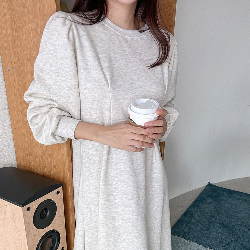 ANNAS 正韓顯瘦線刷毛洋裝 腰身 縮腰 打折 長袖 長裙 長洋裝 連身裙 顯瘦 加厚棉 素面 保暖 加絨刷絨 韓國 3