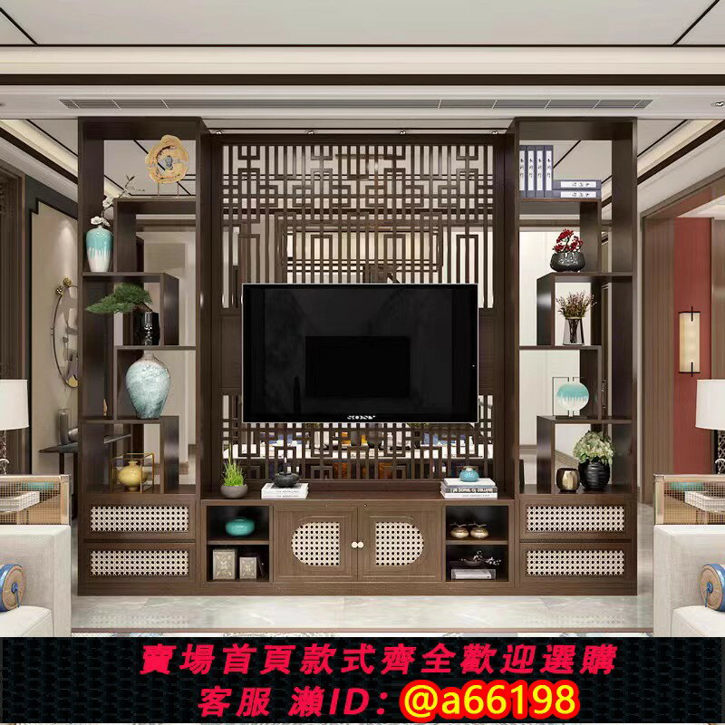 【臺灣公司 可開發票】新中式屏風隔斷櫃實木入戶玄關櫃遮擋裝飾電視屏風櫃現代置物櫃