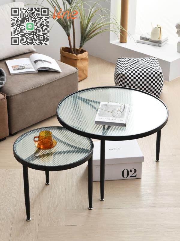 簡約 現代 客廳 家用 茶幾小戶型 圓形玻璃 鐵藝 極簡 茶桌 辦公室 ins