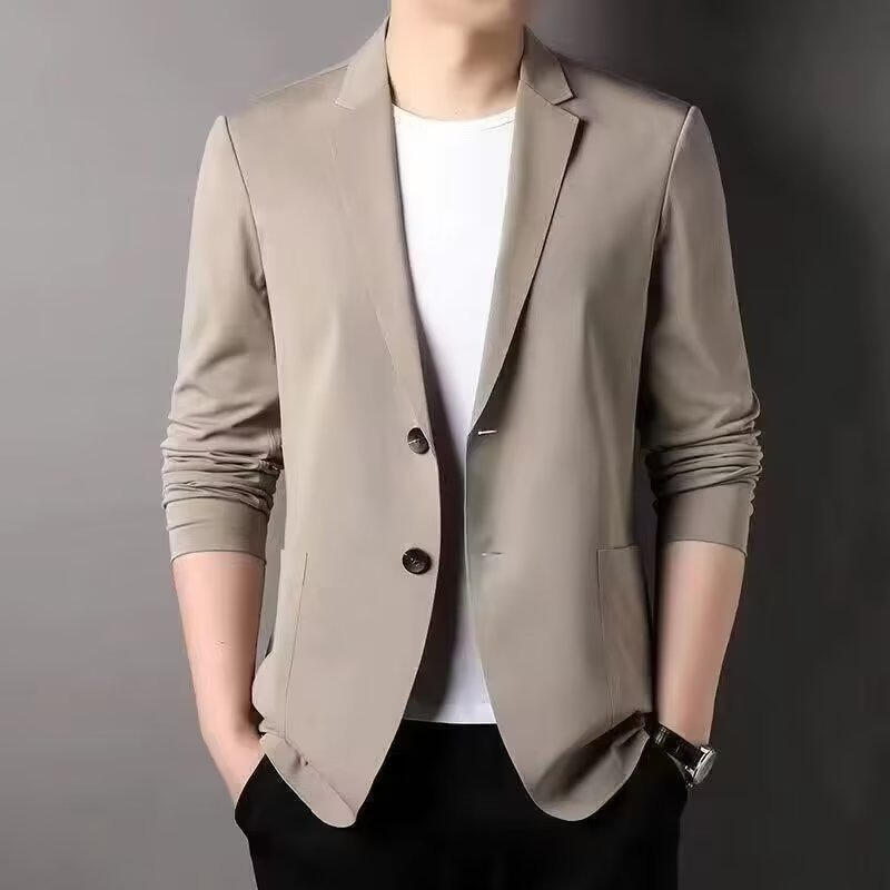 春秋冰絲西裝外套男士7色可選M-3XL氣質輕奢無痕薄款休閑防曬衣小西裝輕薄春秋季單西外套純色西服上衣@潮人屋服飾