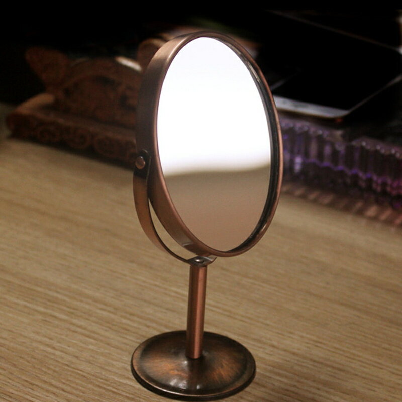 復古銅色金屬化妝鏡臺式公主鏡桌面鏡子臺面鏡高清小號雙面梳妝鏡