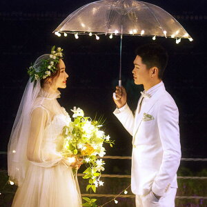 外景夜景傘攝影道具燈傘旅拍情侶LED燈珠傘影樓婚紗拍照手拿裝飾