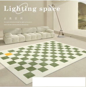 棋盤格地毯臥室客廳現代簡約北歐ins風房間床邊茶幾沙發格子地毯 卡布奇諾